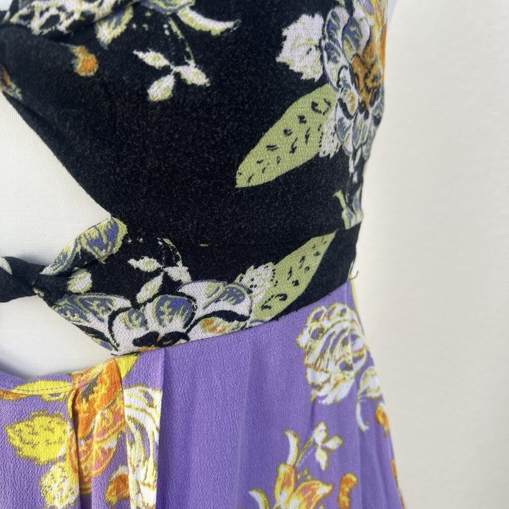 Free People Baby It's You Floral Mini Dress Purple Combo Sz XS Cut Out Boho - Picture 7 of 7